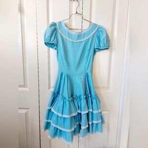 Light Blue Circle Skirt Swing Dress‎ XXSmall Squaredance 50s Vintage "size 12"